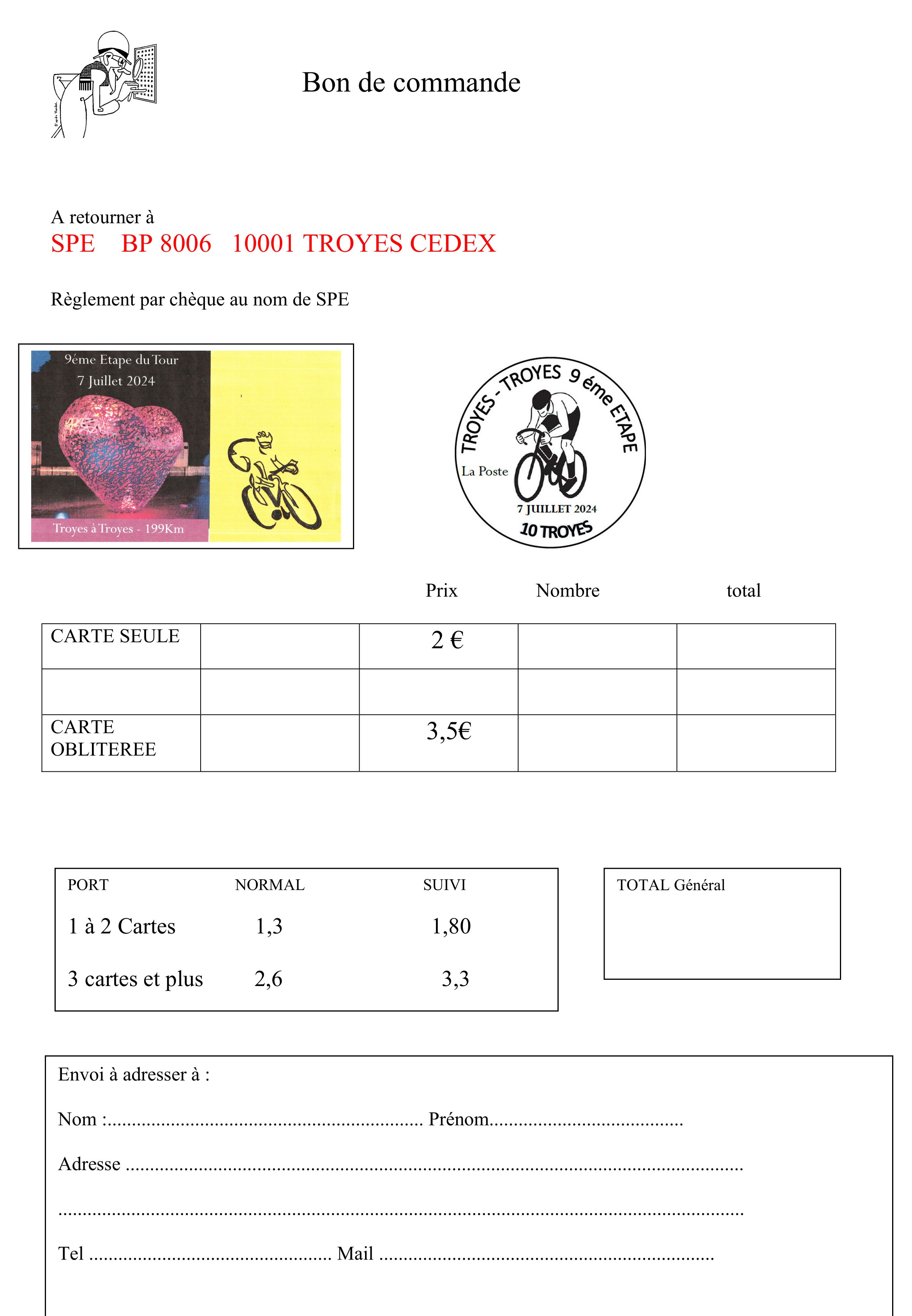 SPE Tour de France 7 juillet 2024 bon de commande souvenirs